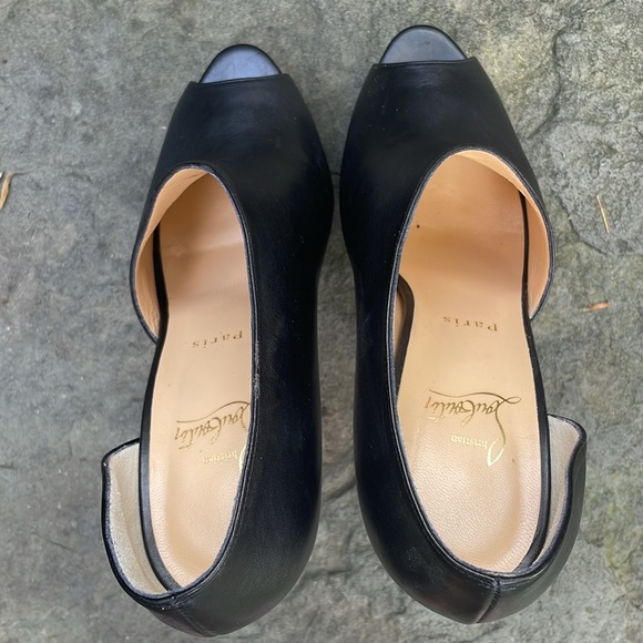 CHRISTIAN LOUBOUTIN VERITA BLACK LEATHER 6” STILLETTO HEEL PEEP TOE PUMPS🔥👠-9 - Picture 12 of 15